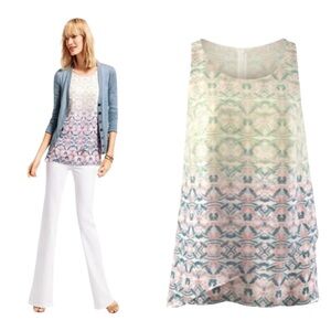 EUC Heart of CAbi Mosaic Print Sleeveless Tank Tiered Flowy Lined (N)